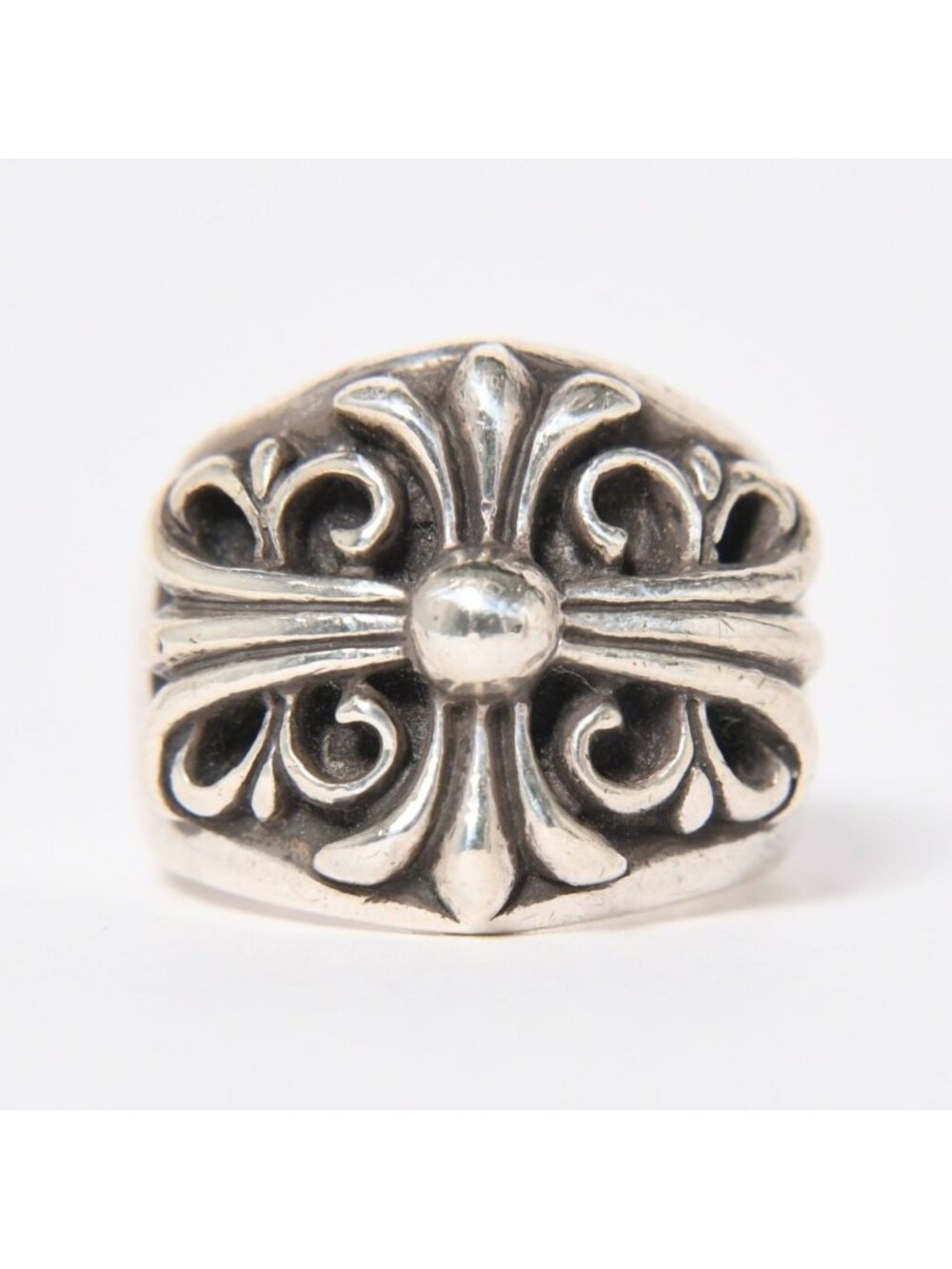 Chrome Hearts Keeper Ring Floral Arabesque Pattern 925 Sterling Silver